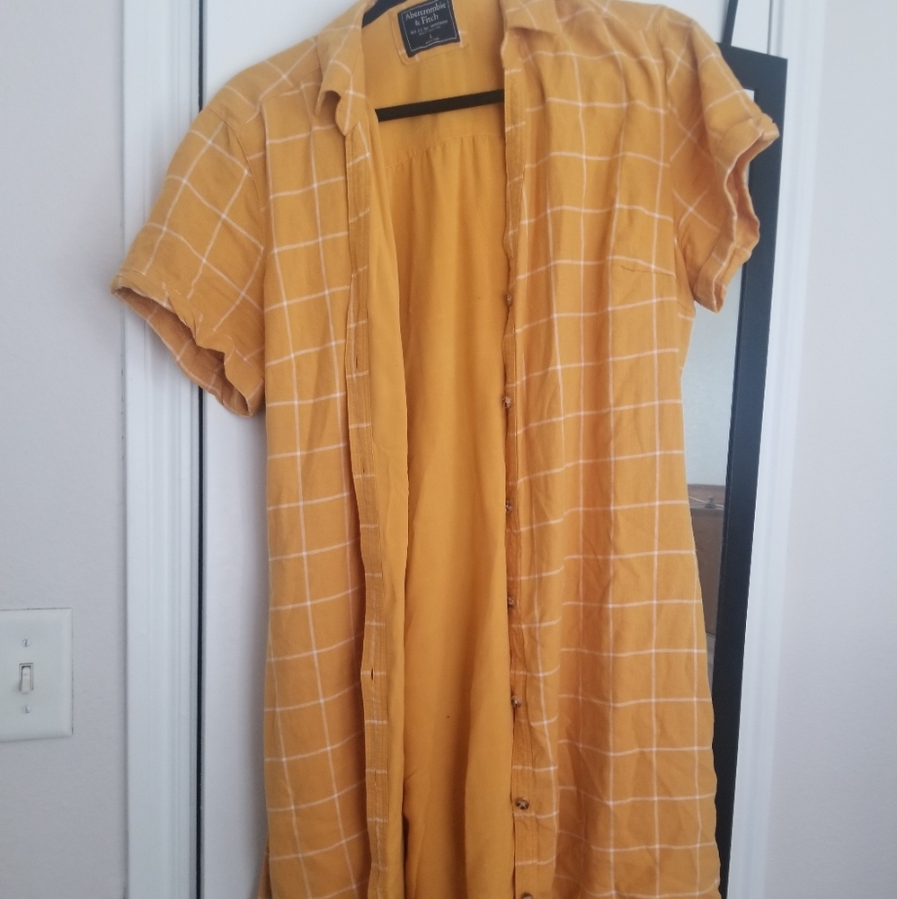 Yellow Plaid Button Down Dress